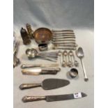 a collection of silverware including casters, flatware, a wine coaster, napkin ring etc 24.4ozt