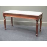 A mahogany rectangular long stool/ window seat on turned legs 43 x 103 x 43cm