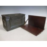 A mahogany reading stand together with an American ammunition box, a Victorian pewter pint tankard