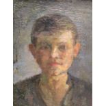 Russian school, 1940, signed 'Л А Лоромнпкоб' (?) to the reverse, portrait of a boy, oil on card, 34
