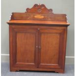 A two door chiffonier with inlaid, carved raised back "Georguis Fredericus Schoene London 1801, 45