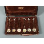 Sadajiro (of) Musashiya for Liberty & Co., a cased set of six metalwares and enamel teaspoons,