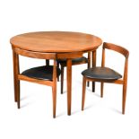 Hans Olsen for Frem Rojle, A Danish extending teak dining table and four hideaway chairs, circa 1965