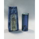 A Troika 'coffin' vase in blue and cream,