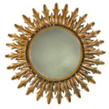 A large Mid-Century gilt metal sunburst mirror,