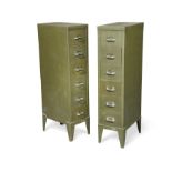 A pair of industrial green painted steel chests,