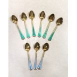 David Andsersen, a set of six Norwegian metalwares silver gilt and enamel teaspoons,