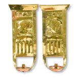 A pair of Arts & Crafts brass and copper wall sconces,