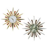 Two similar Mid-Century Metamec sunburst clocks,