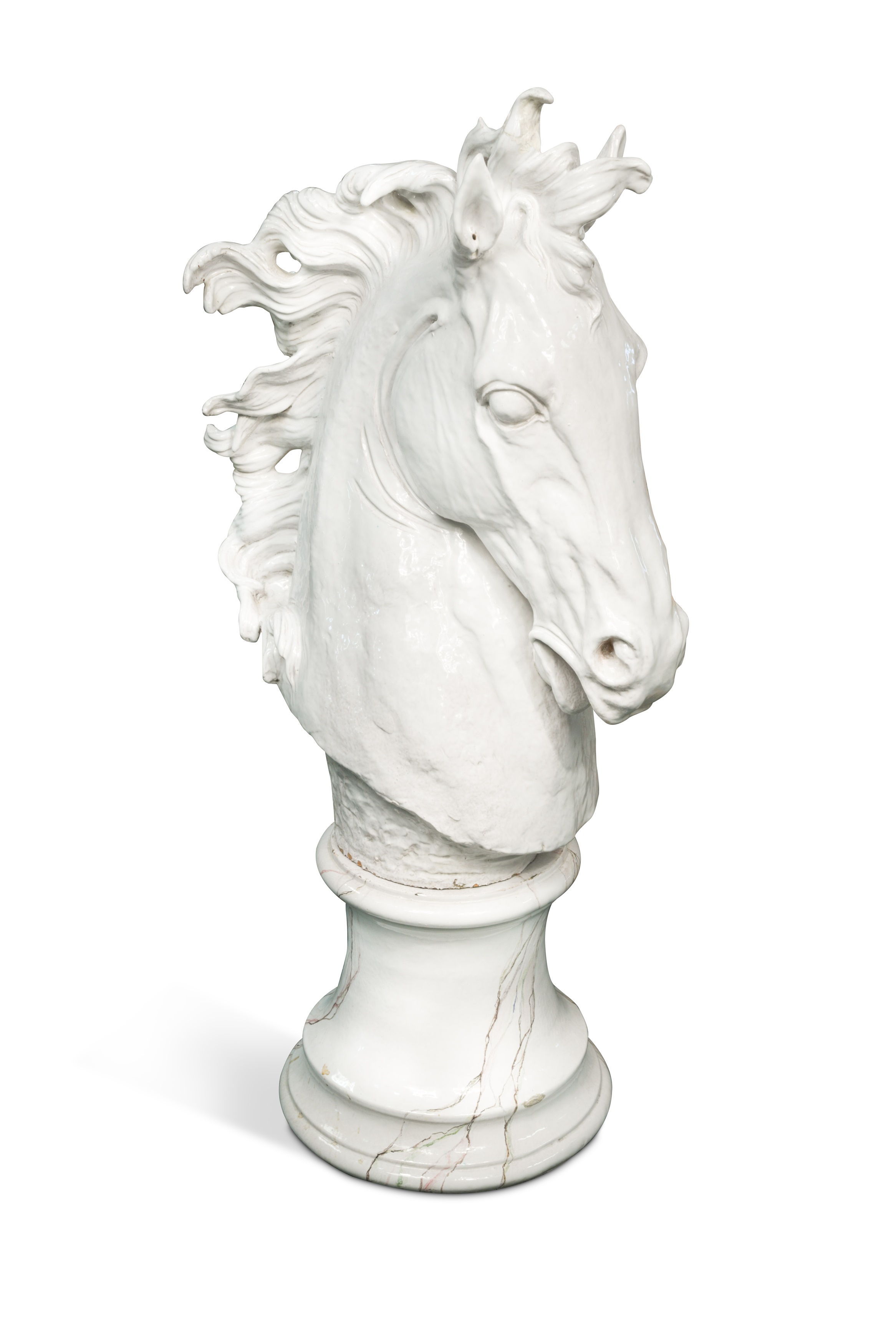 A large blanc de chine model of a horse's head,