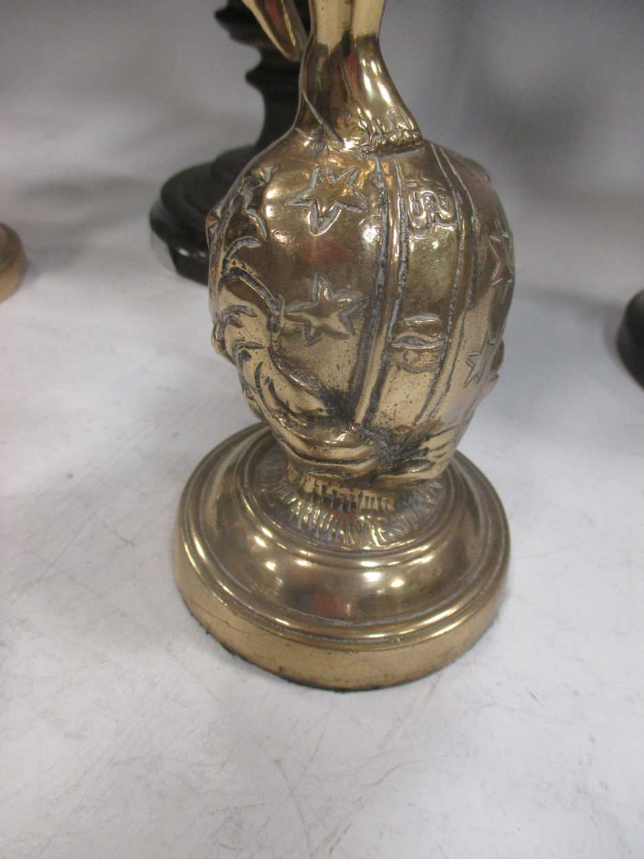 A pair of bronzed ewers together with a pair of brass cherub figures, 37cm high - Image 2 of 4
