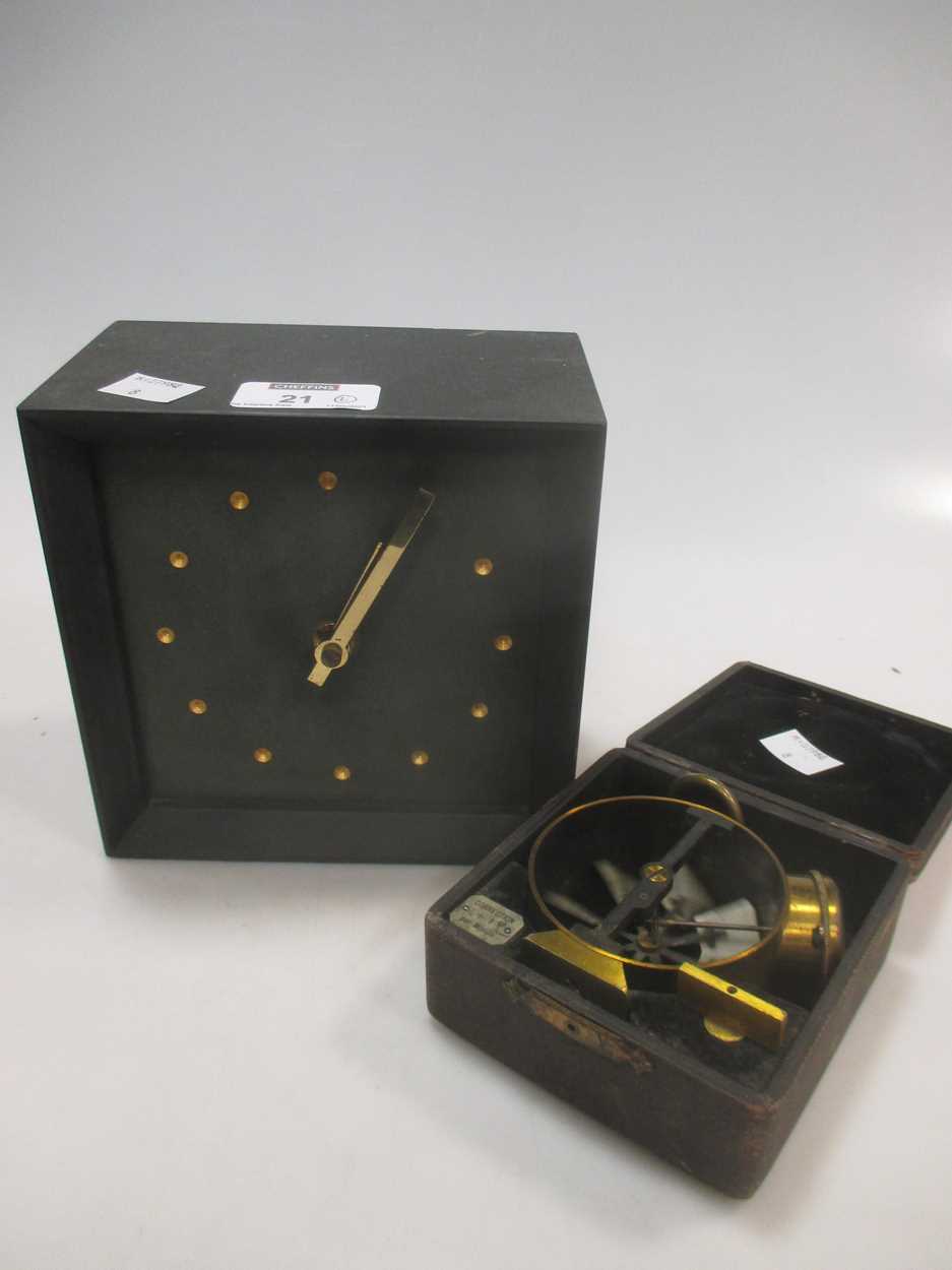 A Welsh slate cased batery clock and a German brass anemometer (wind speed measuring device) - Image 6 of 7