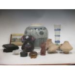 A group of decorative mainly Asian and European ceramics and ornaments, 5 case inro (one head