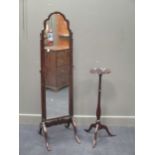 A Cheval Mirror, together with two maple framed mirrors, and a mahogany torchere with tripod base