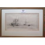 William Lionel Wyllie, RA, RI, RE (1851-1931), Shipping on the Mersey, etching 12 x 27cm