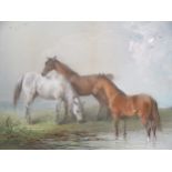 Horses by a pool, pastel, signed ENS, 26 x 36.5cm; with a study of a boy leading a horse,