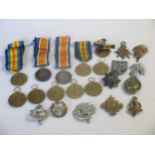 A collection of WWI medals; war medal and victory medal duo, war medal, 14/15 star and 8 further