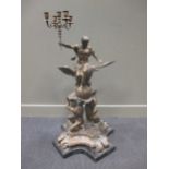 A large bronze candelabra figure group, 100cm high