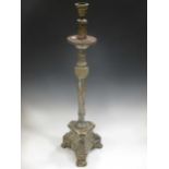 A silvered 17th century style pricket stand converted into a table lamp