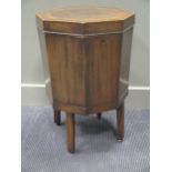 A tapering octagonal mahogany and satinwood strung cellaret, on four square legs, 42cm wide