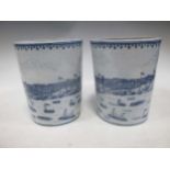 Pair Chinese porcelain brush pots printed with “Hongs”