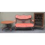 A reproduction bookcase with astragal glazed door on cabriole legs together with a two seater settee