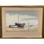 Fred H Brown, Brightlingsea Harbour, Colchester, signed watercolour, 53 x 67cm framed