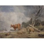 Hendrik van de Sande Bakhuyzen (Dutch, 1795–1860) Cattle in a river landscape, signed lower left '