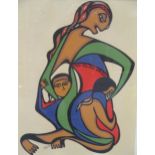 Daphne Odjig, Untitled Mother and children, serigraph, signed and dated 1970 54 x 41cm