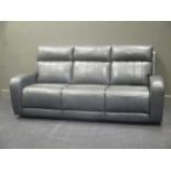 A modern grey leather three seater sofa with matching lounge chair 210cm wide (2)