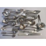 A collection of assorted silver flatware, 56.6ozt, together with a silver tea strainer and a pair of