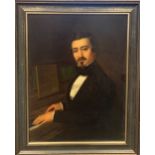 Belgian School, Portrait of a pianist, signed indistinctly with initials and date 1886(?) lower