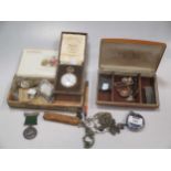 A rolled gold Vertex pocket watch, a silver cased pocket watch, other pocket watches, chains, an