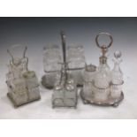 A silver plated cruet and three similar items