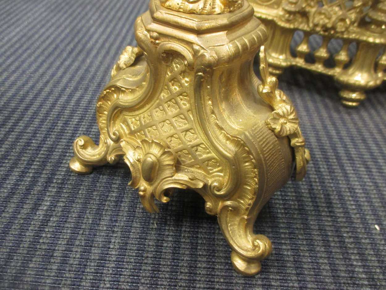 A brass clock garniture, the clock 41cm high, the candelabra 47cm high - Image 3 of 6