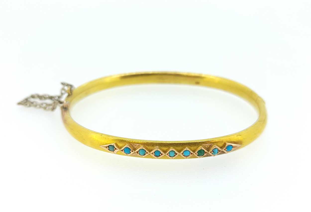 An Austro-Hungarian metalwares turquoise set bangle together with a turquoise set pendant, - Image 2 of 5