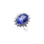 A tanzanite and diamond cluster ring,