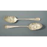 Dublin - A pair of George III silver tablespoons with later decoration,