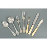 A 24 piece set of Victorian silver flatware with 42 additions,