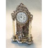 Unsigned - A (probably) German metalwares silver miniature clock,