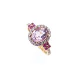 A morganite, diamond and pink sapphire cluster ring,
