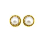 A pair of 18ct gold mabé pearl set ear clips,