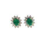 A pair of emerald and diamond cluster ear studs,