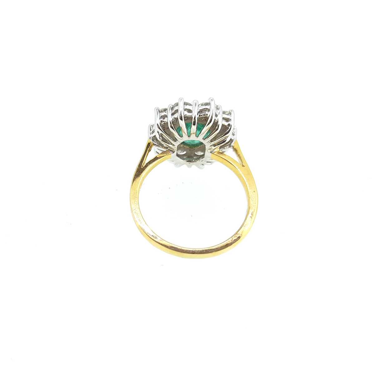 An 18ct gold emerald and diamond cluster ring, - Image 3 of 4