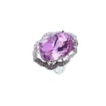 A kunzite and diamond statement ring,