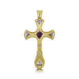 Theo Fennell - An 18ct gold and gem-set pendant cross,