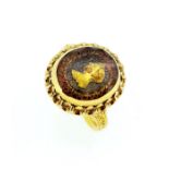 An 18th century 'Stuart crystal' hairwork memorial ring,