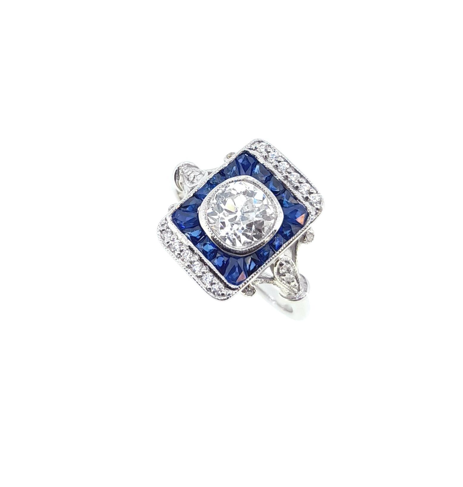 An Art Deco style sapphire and diamond plaque ring,