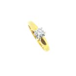 A modern 18ct gold synthetic moissanite ring,