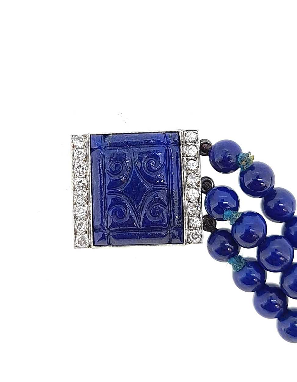 A lapis lazuli and diamond bracelet together with a lapis lazuli bead necklace, - Image 4 of 4